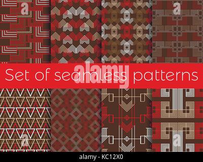 Art deco seamless pattern. Set retro backgrounds, red and white color. Style 1920's, 1930's. Vector illustration Stock Vector