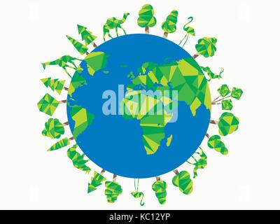 Earth Day.  Planet animals and trees. World Environment Day. Vector illustration Stock Vector