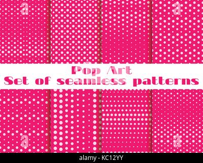 Dotted, Pop Art seamless pattern background. Set vector illustration. Stock Vector