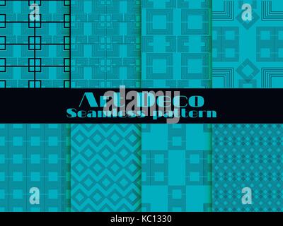 Art deco seamless patterns. Set retro backgrounds. Style 1920's, 1930's. Vector illustration Stock Vector