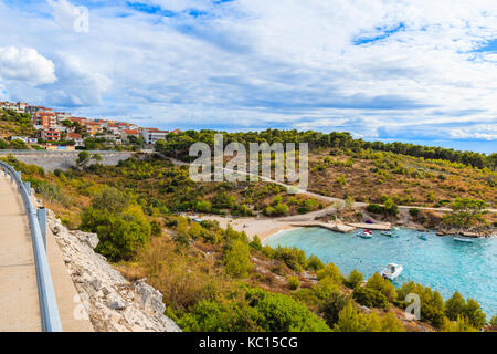 Beach in small bay between Sibenik and Primosten towns, Dalmatia, Croatia Stock Photo