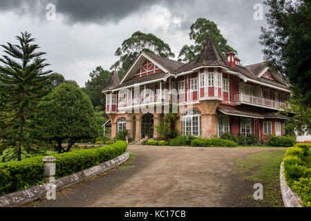 A British-style house at downtown in Pyin Oo Lwin, Myanmar. The small town of Pyin Oo Lwin is a reminder of the British colonial times in Myanmar. Stock Photo