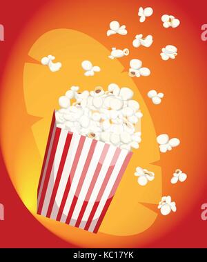 Popcorn icon symbol food cinema movie film flat vector stock bowl full of popcorn and paper glass Flat Design Style Fresh cartoon different Web site p Stock Vector