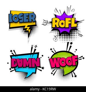 Pop art phrase comic text set Stock Vector