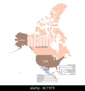 Map of North America continent. Vector illustration Stock Vector