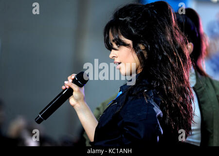 Camila Cabello performs live on stage at NBC's 'Today' at Rockefeller Plaza on September 29, 2017 in New York City. Stock Photo