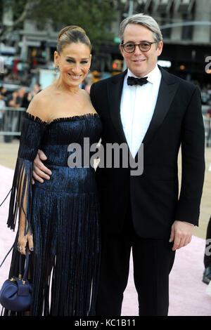 Sarah Jessica Parker and her husband Matthew Broderick attend the New York City Ballet Fall Fashion Gala 2017 at David H. Koch Theater at Lincoln Center on September 28, 2017 in New York City. Stock Photo