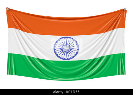 Indian flag hanging on the wall, 3D rendering Stock Photo