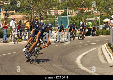 NICE - JULY 2ND : The TOUR 2013  (Tour de France). MOVISTAR Team during Nice/Nice Stage 4 (25 km)... Stock Photo