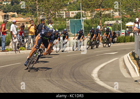 NICE - JULY 2ND : The TOUR 2013  (Tour de France). MOVISTAR Team during Nice/Nice Stage 4 (25 km)... Stock Photo