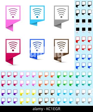 Map marker or pointer, angular marker mock up with square white background in different colors. Ready marker template for your various icons. Stock Vector