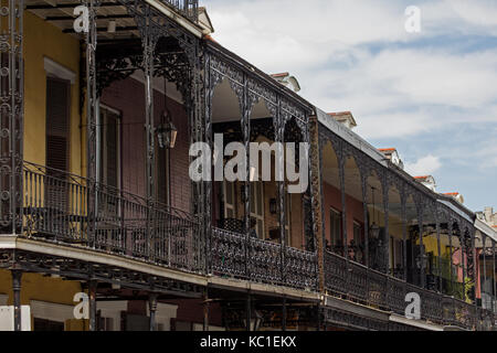 Beautiful ornate wrought iron balconies in the French Quarter, New Orleans, Louisiana. Stock Photo
