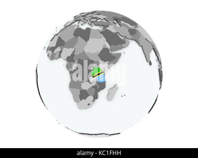 Tanzania on political globe with embedded flags. 3D illustration ...