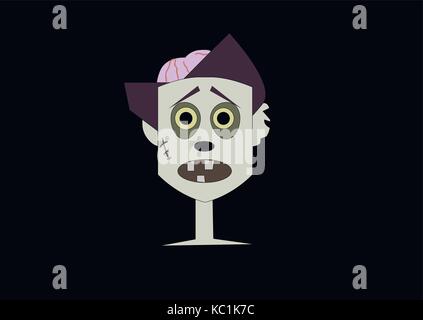 Face of a zombie with green skin on a black background Stock Vector