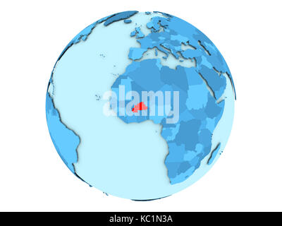 Burkina Faso highlighted in red on blue political globe. 3D illustration isolated on white background. Stock Photo