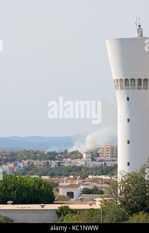 Fire in Portimão city in Portugal. Stock Photo