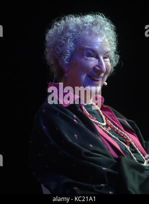 Margret  Atwood, author of   'The Handmaid's Tale', talks to Caroline Edwards about the scientific background to her writing. at New Scientist Live 2017 Stock Photo