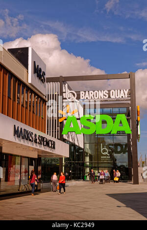 Asda and former Marks & Spencer stores at new Barons Quay development in Northwich town centre, Cheshire, England, UK. B&M replaced M&S during 2021. Stock Photo