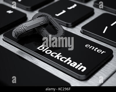 Blockchain digital chain with blocks connection shape. Big data box node base concept. New technology concept. Blockchain chain icon on computer lapto Stock Photo