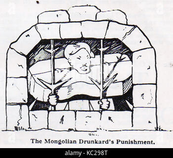 1930's - Immurement - Crime,Punishment and executions  in Mongolia as depicted in a publication of the time - A newspaper in 1914 reported  'shut up for life in heavy iron-bound coffins, which do not permit them to sit upright or lie down. These prisoners see daylight for only a few minutes daily when the food is thrown into their coffins through a small hole' Stock Photo
