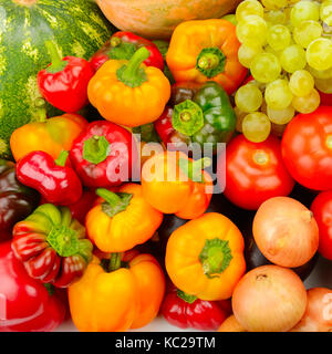 Collection fruit and vegetables background Stock Photo