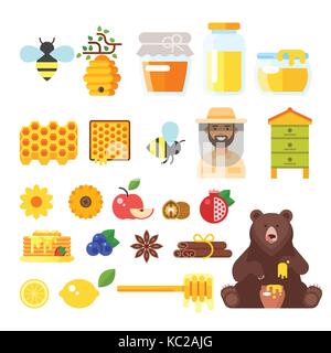 beekeeping and honey icons Stock Vector