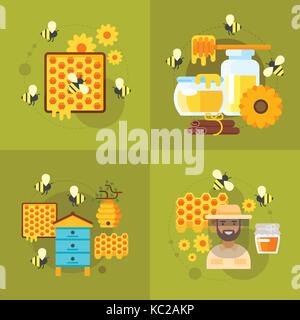 honey and beekeeping illustrations Stock Vector