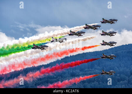 Frecce Tricolori, Aerobatic team of Italian airforce, Sion Airshow, Sion, Valais, Switzerland, Stock Photo