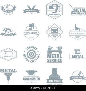 Metal working logo icons set, simple style Stock Vector