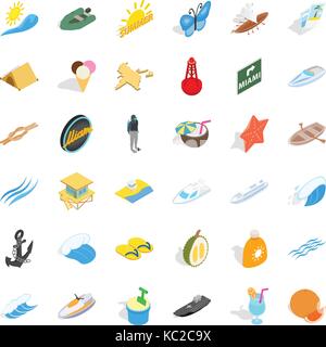 Coast icons set, isometric style Stock Vector
