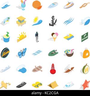 Sailing icons set, isometric style Stock Vector