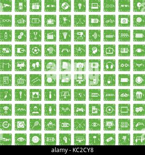 100 video icons set grunge green Stock Vector