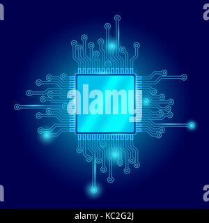 Circuit board cpu microchip abstract high hi tech electric background. Blue gradient motherboard computer technology vector illustration art Stock Vector