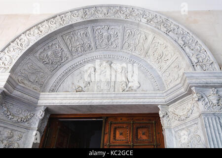 LIVADIYA, CRIMEA - SEPTEMBER 21, 2017: relief over the entrance to Livadia Palace. The palace was the summer residence of the Russian emperor's family Stock Photo