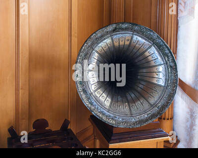 LIVADIYA, CRIMEA - SEPTEMBER 21, 2017: gramophone in music hall in Livadia Palace. The palace was the summer residence of the Russian emperor's family Stock Photo