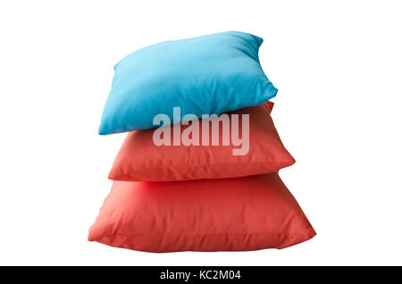 blue and red pillows isolated on white background. Stock Photo