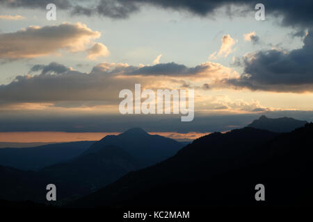View at sunset from the Refuge du Folly, Tour Des Dents Blanches, Alps Stock Photo