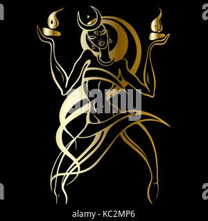 Woman dancing with fire. Stock Vector