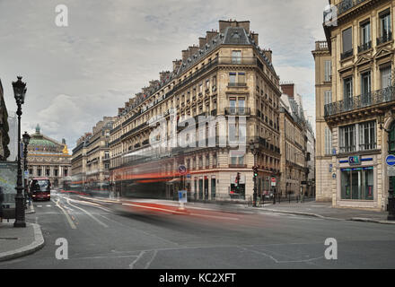 Paris, France - September 10, 2017: View of the Avenue de l'Opera at cloudy day.