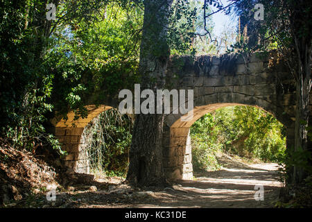 An old stone aqueduct built in Buskett Forest, Malta Stock Photo