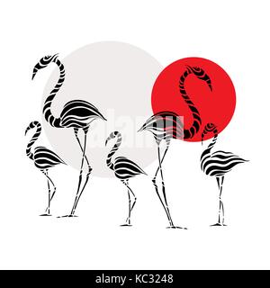 Abstract Silhouettes of pink Flamingo Stock Vector