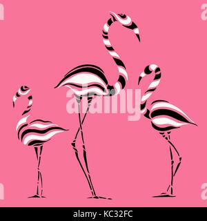 Abstract Silhouettes of pink Flamingo Stock Vector