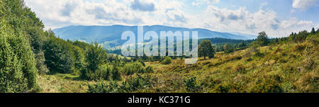 Beautiful panoramic view of the Bieszczady mountains in the early autumn, Bieszczady National Park (Polish: Bieszczadzki Park Narodowy), Poland. Stock Photo