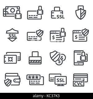 Secure payment line icons. Simple Set. App Sign Stock Vector
