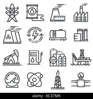 Vector black indutry power icon set on white background Stock Vector