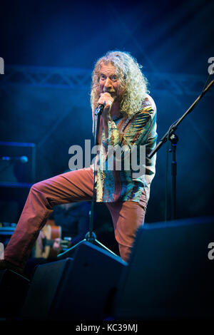 The English singer-songwriter and musician Robert Plant performs a live concert at the Norwegian music festival Bergenfest 2014. Robert Plant is best known as the lead vocalist and lyricist of the rock band Led Zeppelin. Norway, 12/06 2014. Stock Photo