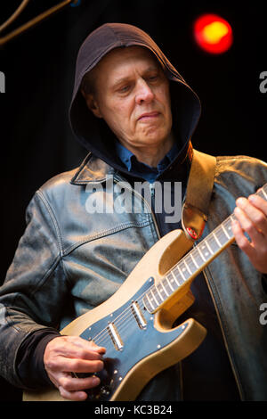 The American rock band Television performs a live concert at the Norwegian music festival Bergenfest 2014. The band is considered influential in the development of the punk and alternative rock music with band members from the 1970’s New York rock scene. Here guitarist and singer Tom Verleine is pictured on stage. Norway, 12/06 2014. Stock Photo