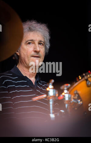 The American rock band Television performs a live concert at the Norwegian music festival Bergenfest 2014. The band is considered influential in the development of the punk and alternative rock music with band members from the 1970’s New York rock scene. Here drummer Billy Ficca is pictured live on stage. Norway, 12/06 2014. Stock Photo