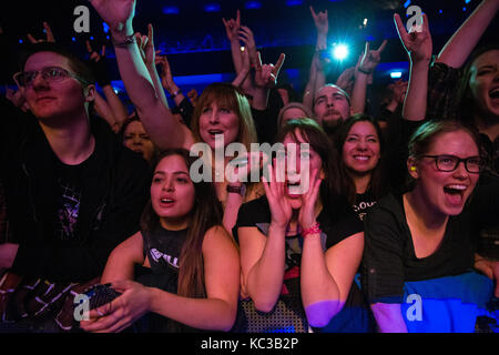 Energetic and amused music fans are enjoying a concert with the American comedy rock duo Tenacious D who performs a live concert at Sentrum Scene in Oslo. Norway, 13/02 2015. Stock Photo