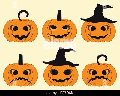 Halloween pumpkin set isolated on white background. Jack o lantern icons. Vector illustration Stock Vector